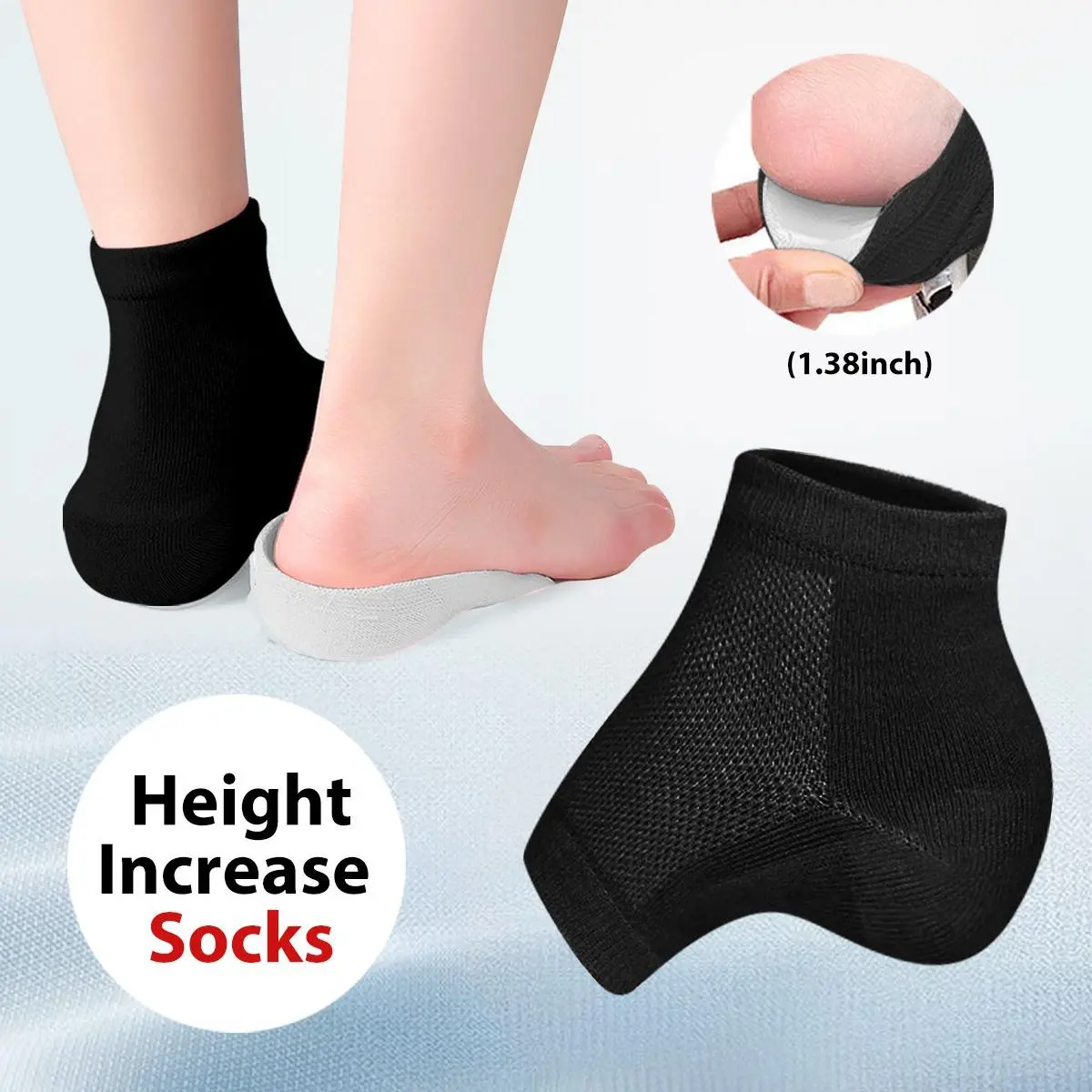 Professional Grade Invisible Heightening Combination: Adjustable 2.5-3 Insole + Breathable Heightening Socks, Non-slip and Wear-resistant, Long Standing Is Not Tired Silicone Toe Pads