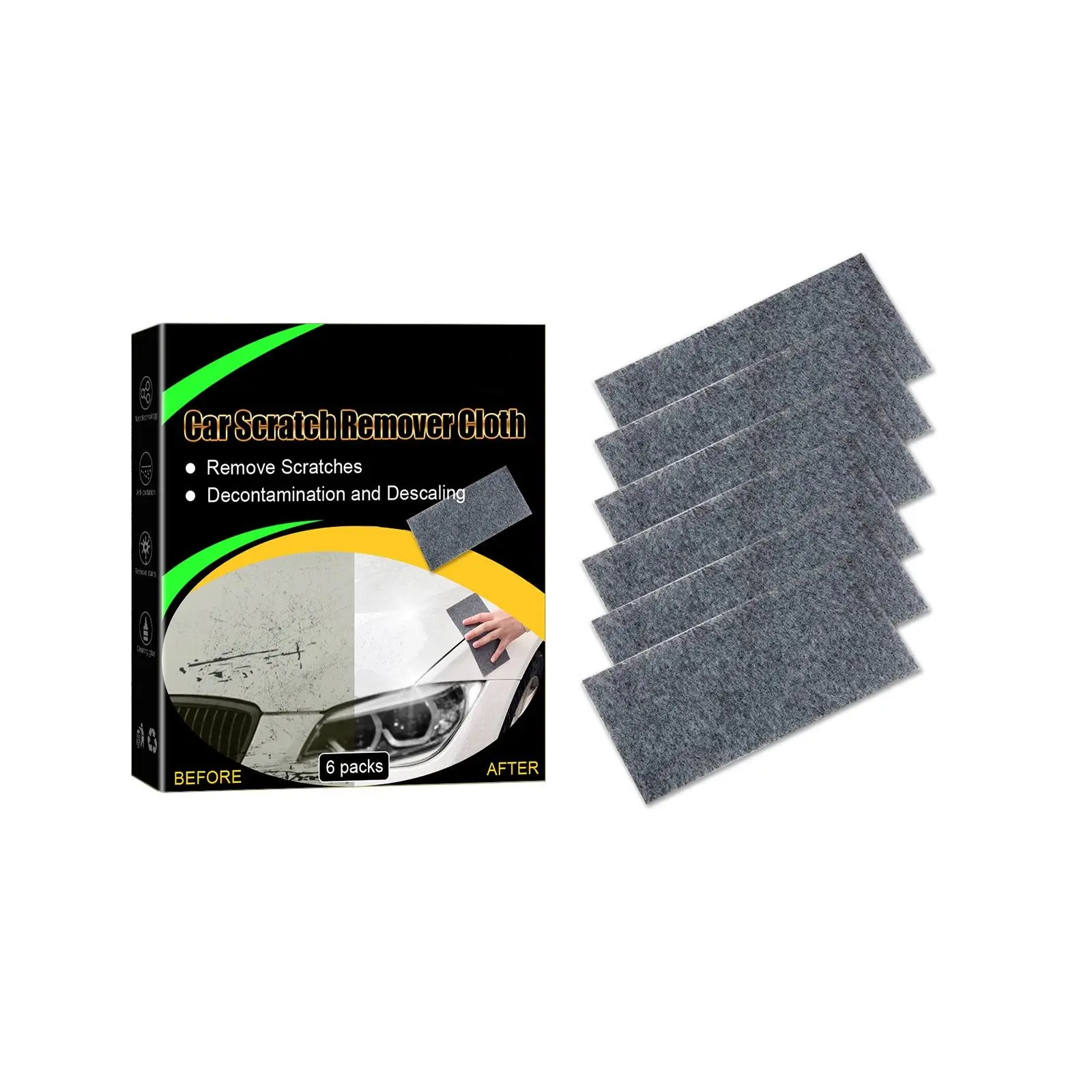 6Pcs Nano Magic Car Scratch Fixer Cloths Kit - Ready-to-Use Pre-Treated Imperfection Remover, Body Paint Restoration, Surface Cleaner for Windows & All Vehicle Maintenance (Removes Swirls, Water Stains, Scuffs, Color-Safe)