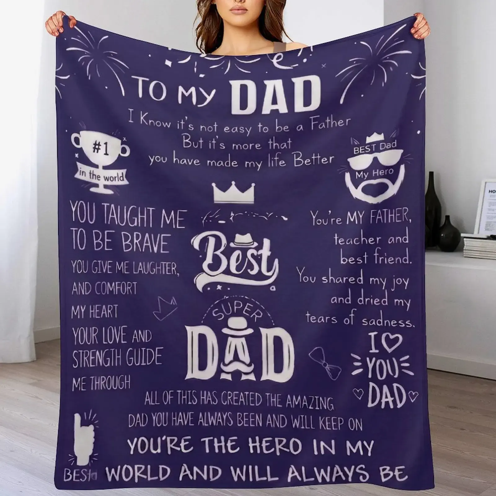 【Father's Day gift】 father son bed blanket Flannel Blanket - Unique Designs, Gift for Father's Day from Daughter Or Son，Heartwarming Inspirational Quotes, Ideal Father's Day Gift for Dad