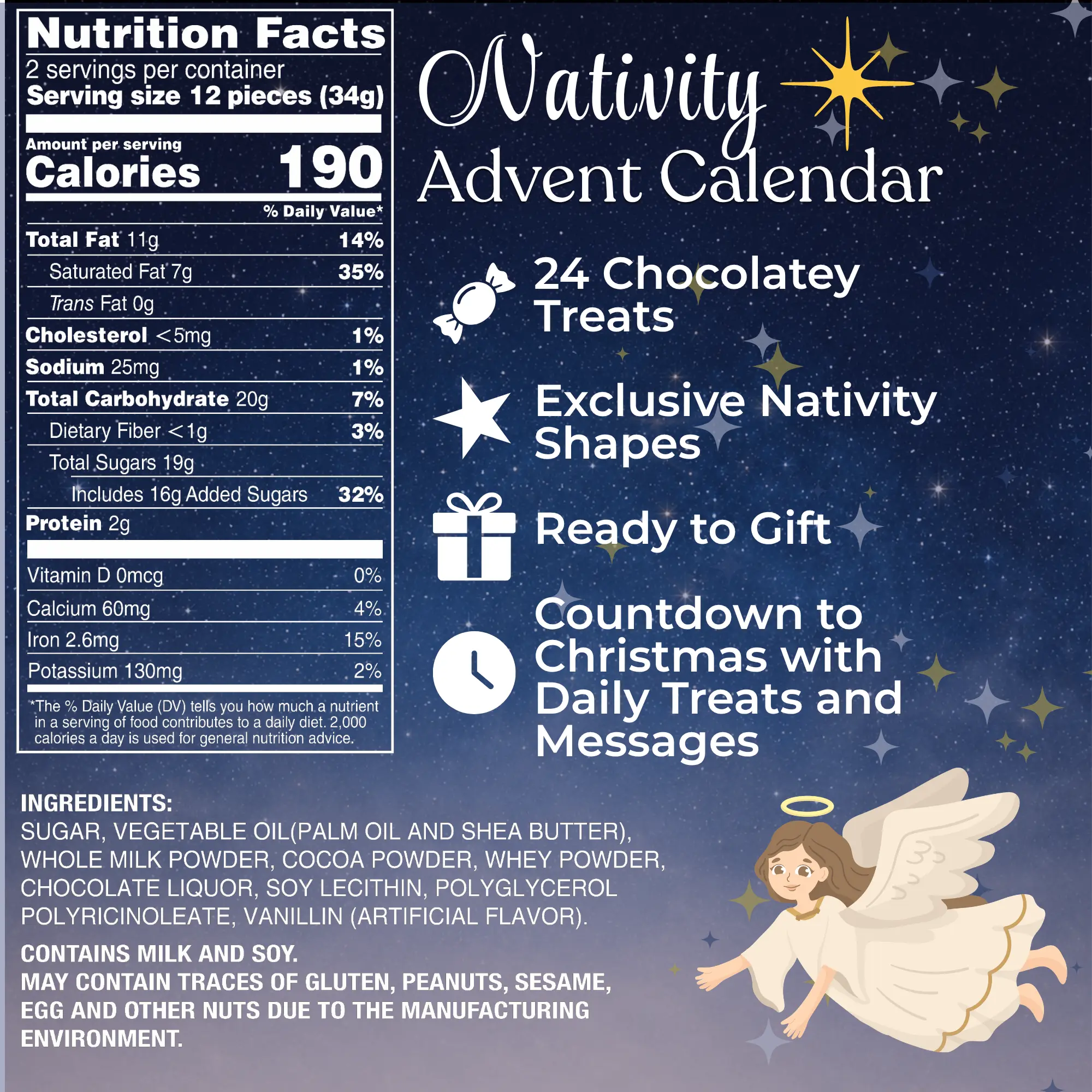 Nativity Christmas Advent Calendar with Chocolatey Candies, 24 Day Holiday Countdown