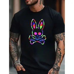 Zp Men'S Simple Style Cotton T-Shirt, Short Sleeve, Ideal For Casual Looks, Cartoon Print Crewneck Regular Fit Casual T Shirt Tops, Cool Graphic T-Shirts For Men Premium Quality Unique Graphic Art Tees, Streetwear Aesthetic Graphic Tee Men Unisex