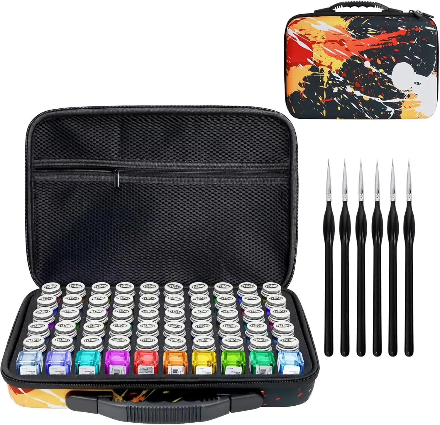 Model Paint Storage Case for Paints, Paints Organizer Carrying Bag Holds 60 Bottles with 6 Fine Detail Miniatures Paint Brushes (Paint Not Included)