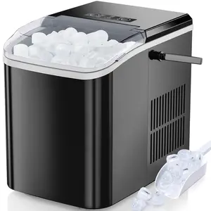 EDX Countertop Ice Maker 12.5 in, Self-Cleaning Portable Ice Maker Machine with Handle and Ice Scoop 9Pcs/6Min 26.5Lbs/24H Black