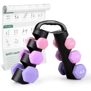 Lilac Fantasy Set of 2 Neoprene Coated Dumbbell Hand Weights Anti-Slip Anti-Roll Hex Dumbbells for Strength Training Resistance Training 2lb 3lb 4lb Workout Equipment Home Gym Kit