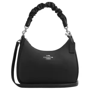 COACH Teri 29 Large Leather Top-Handle and Crossbody Bag for Women, Logo-Zip Closure, Smooth Leather, Black