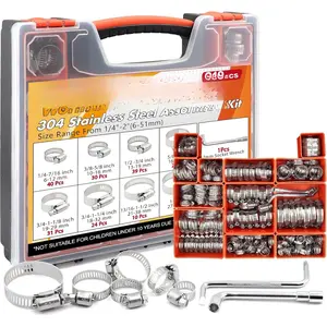 210 count Worm Gear Hose Clamps 1/4"-2"(6-51mm) 304 Stainless Steel Assortment Adjustable Kit Heavy Duty Metal for Automotive,  Line, Pipe, Radiatoe Plumbing, with Two Matching Tools