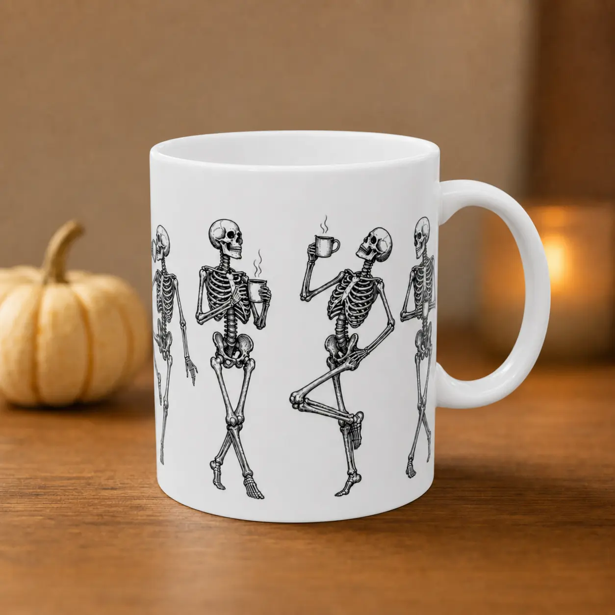 Dancing Skeletons Mug | Ceramic Coffee Mug with Skeleton Line Art