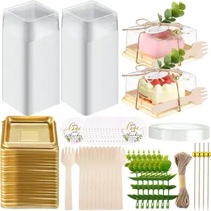Clear Cake Containers with  Wedding Cake Pans Cupcake Container Muffins Box  Picks Appetizer Thanks Tags Eucalyptus Leaves for Wedding Birthday Dessert Display(50 Sets)