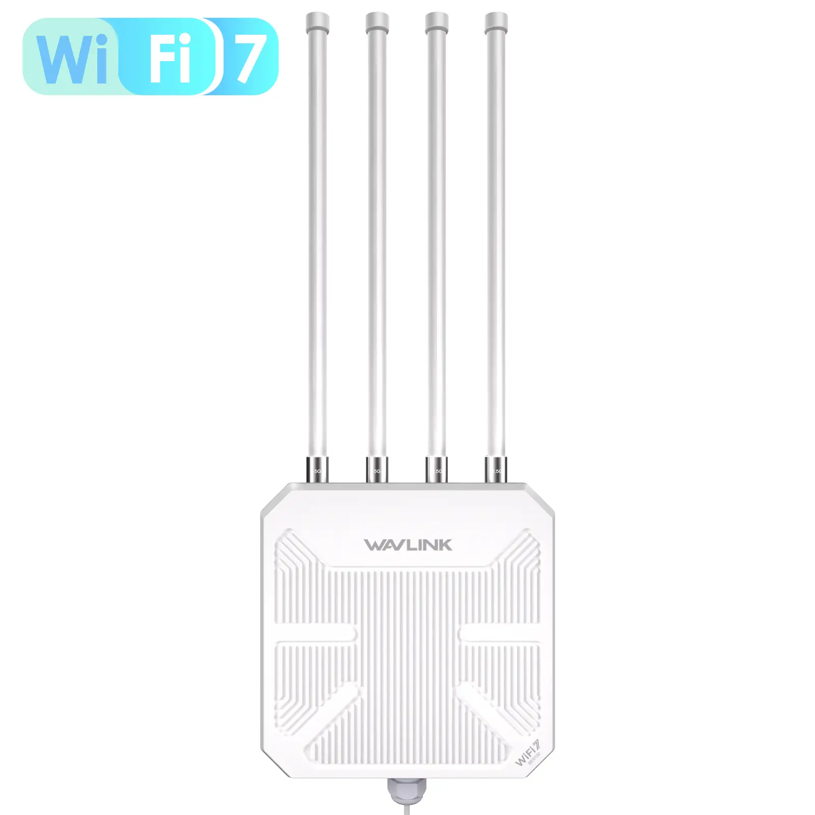WAVLINK BE5100 Wi-Fi 7 Outdoor Long Range Wi-Fi Extender Repeater - Dual Band Mesh Router, IP67 Waterproof & Dustproof, 15KV ESD & 4KV Lightning Protection, Active & Passive PoE Supported, 8dBi High-Gain Antennas, Wi-Fi Extender Repeaters