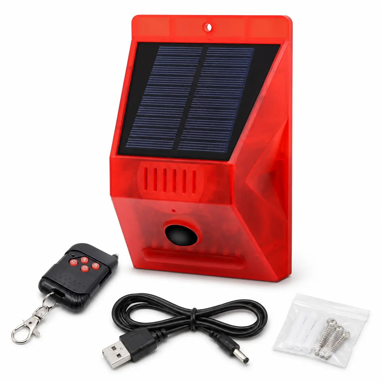 OPSETER Solar Motion Sensor Alarm Light, Outdoor PIR Security Siren with Sound & Strobe Alert for Home, Yard, Farm & Orchard