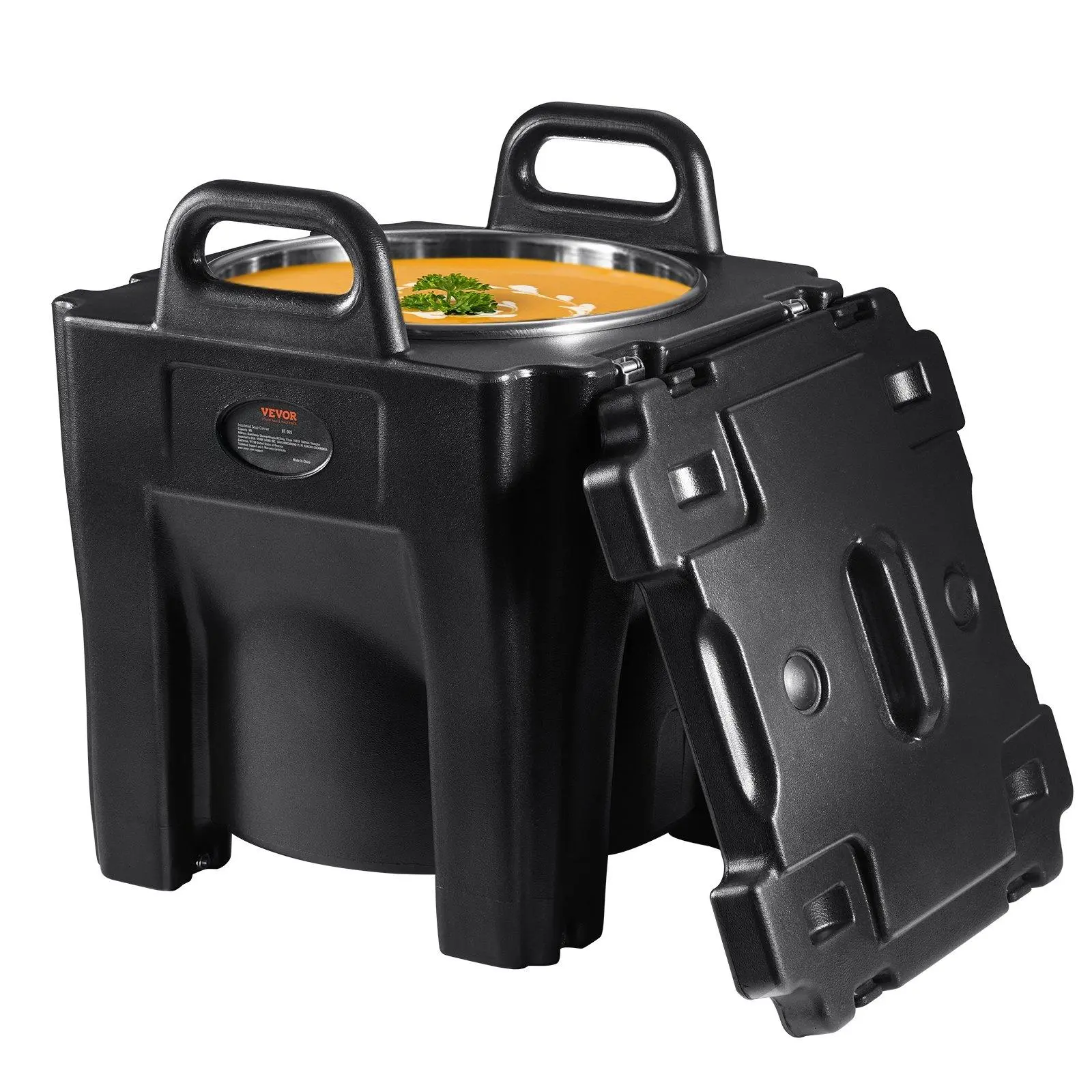 【Summerfinds】VEVOR 32 Qt Leakproof Insulated Food Carrier, 304 Stainless Steel Barrel Large Container, Stackable Top-Load LLDPE Hot Box with Handles, Buckles & Stationary Base, for Restaurant, Campfire/BBQ Party, 304 Stainless Steel Food Storage, Containe