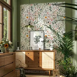 Bohemian Floral Self-Adhesive Decorative Wallpaper Roll Detachable Waterproof Wall Sticker, Durable Home Decor for Kitchen Dining Bedroom Living Room