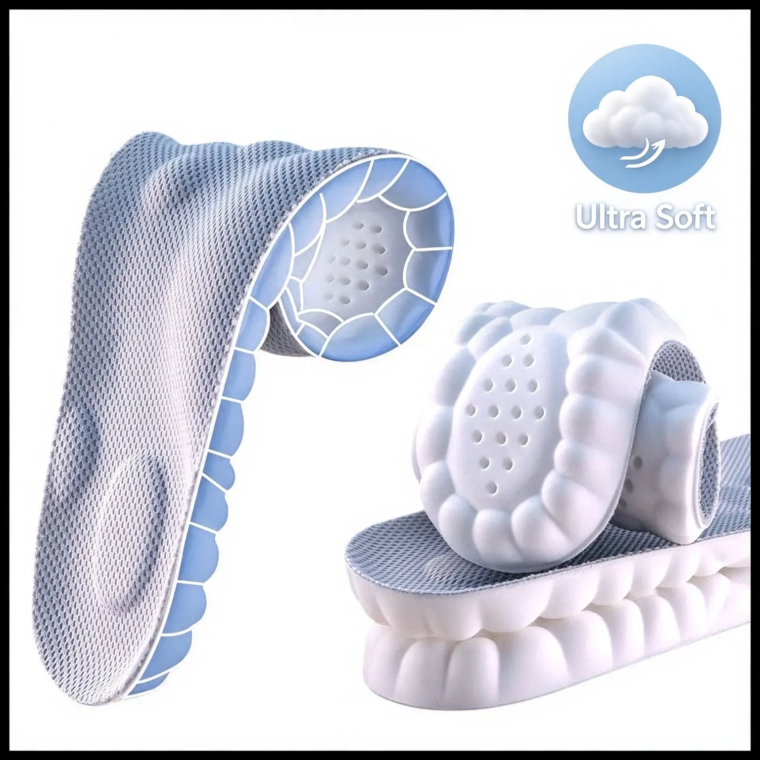 Cloud Cushion Orthotic Inserts, Arch Support Shoe Insoles with Metatarsal Pad, Shock Absorption & Pronation Correction, Ideal for Running, Training, Travel and Everyday Wear