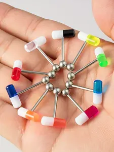 Colorful Pill Design Tongue Ring, Stainless Steel Tongue Barbell, Body Jewelry for Men & Women, Fashion Accessories for Party, Daily Clothing Decor, Body Piercing Jewelry