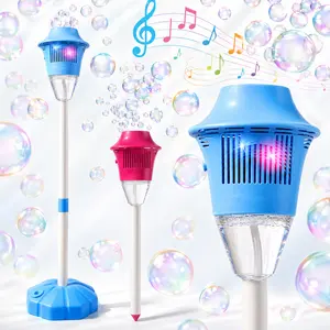 Bubble Machine for Kids, Outdoor Bubble Blower Toy with Adjustable Stand, 10-Hole Bubble Maker with LED Lights, Garden Birthday Wedding Summer Party Bubble Toy