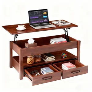 Lift Top Coffee Table with Drawers and Hidden Compartment for Living Room, Office and Reception Room