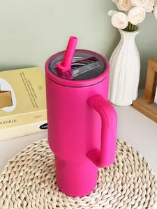 40oz Insulated Tumbler with Handle and Straw, Stainless Steel Travel Cup, Double Wall Vacuum Mug Keeps Drinks Cold Hot, Large Capacity Water Cup for Home Office Car and Outdoor Use, Stainless Steel Thermos