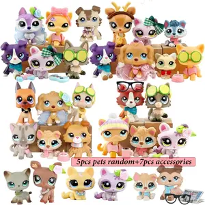 Mini Pet Dolls Set with 5 pcs Random Pets and 7 pcs Random Accessories miniature cat and dog figures Pets and Accessories Setlittlepeta Best Birthday Halloween Christmas Gift for lps Fan Animals Dress Up Dolls