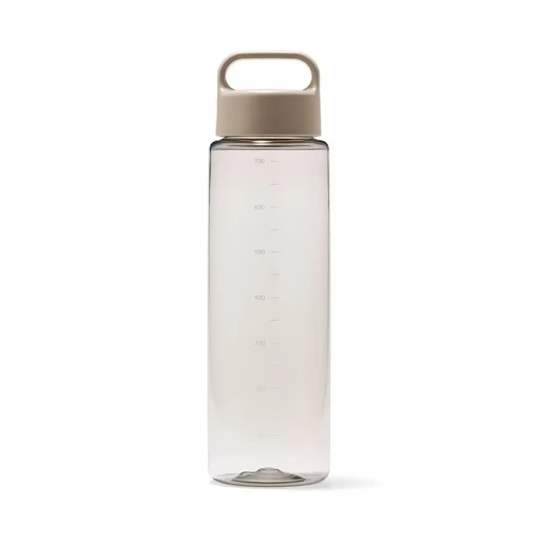 MUJI Reusable Portable Water Bottle - 700ml Sand Beige Minimalist Drinkware with Graduated Scale, Lightweight Leak-Proof Polyester Resin, Washable Aesthetic for Travel, Gym