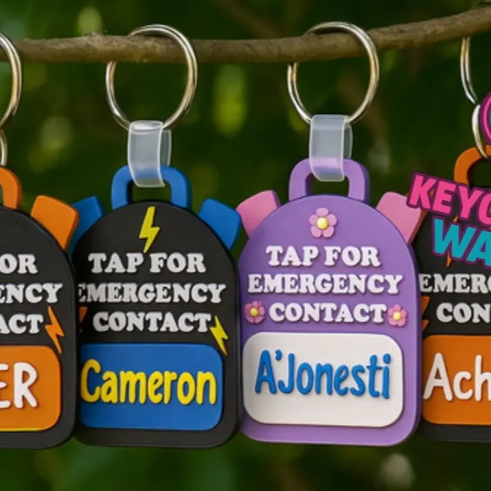 Emergency Contact Bookbag Keychain