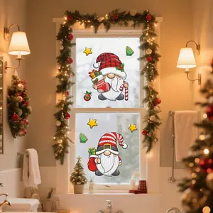 A set (30*40cm*2pcs) of Christmas Gnome window stickers, double-sided visible static glass stickers, 2D flat decals, multi-scene decorative window stickers D20213
