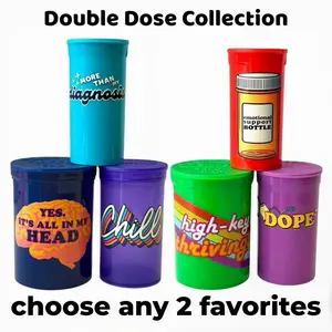 The Happy Pills Co. Double Dose 6-Piece Collection Pop-Top Novelty Storage Bottles - Fun Decorative Containers For Small Item Organization