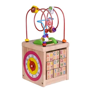 5-in-1 Wooden Activity Cube with Bead Maze Clock Alphabet Early Education Puzzle Toy for Learning Toddlers Birthday Gift