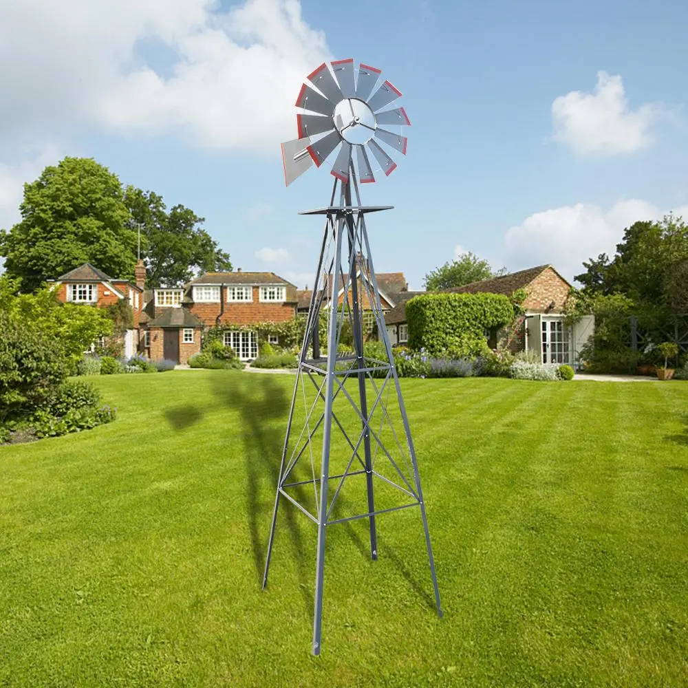 8FT Backyard Windmill, Durable Weather Resistant Four-Legged Tower, Perfect for Lawn and Garden Decor