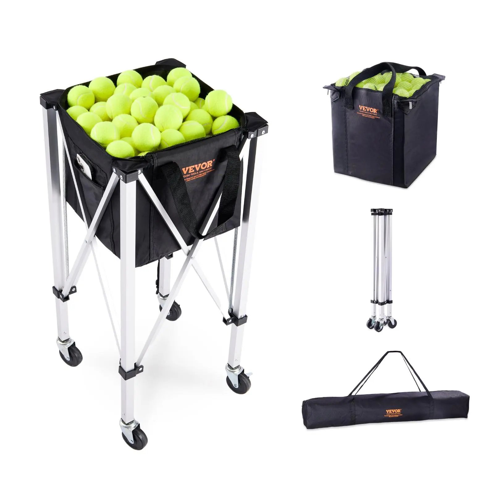 【SummerFinds】VEVOR Foldable Tennis Ball Hopper,  , Holds 150 Tennis Balls, Lightweight Aluminum Alloy Tennis Ball Basket Cart with Wheels, Removable Bag, Carry Bag, Portable Sports Teaching Cart for Tennis Player