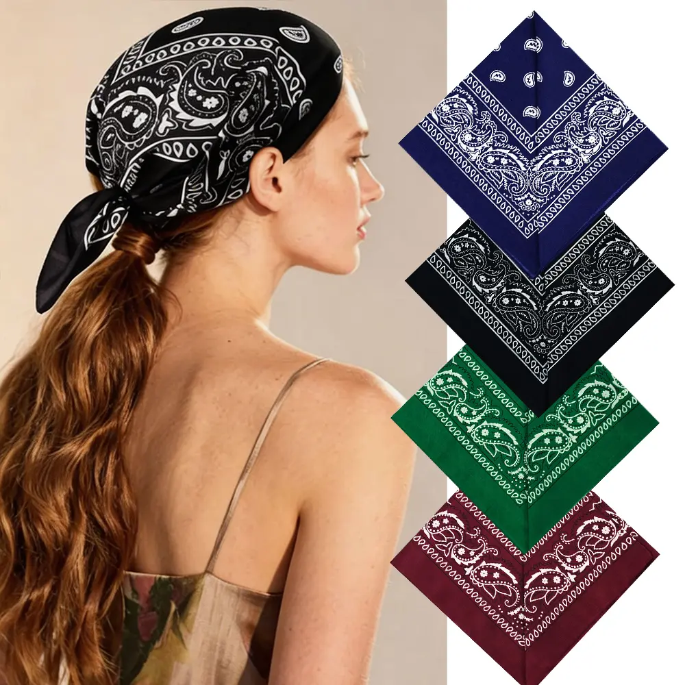 4 pcs Paisley Bandana Headband Multi-Purpose Square Scarfs Cotton Large Bandanas for Women Men Boy Girls