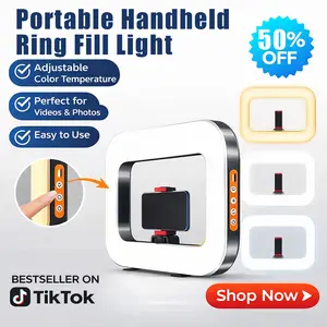 Portable Handheld LED Ring Fill Light - USB Rechargeable, Adjustable, Protective, with Desktop Stand, Cellphone Accessory for Smartphone Live Streaming & Photography, Vlogging, Accessories
