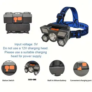 Strong Light LED Headlamp USB Rechargeable, Five-Head Flashlight, Outdoor Mining Lamp, Suitable for Hiking, Camping, Searching, Caving, Night Fishing, Led Rechargeable Flashlights