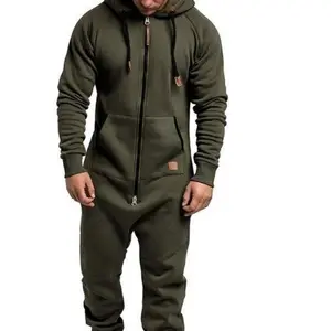 Men��s Hooded Fleece Jumpsuit - Color Block, Casual & Comfortable, Stylish One-Piece Set Menswear Overalls