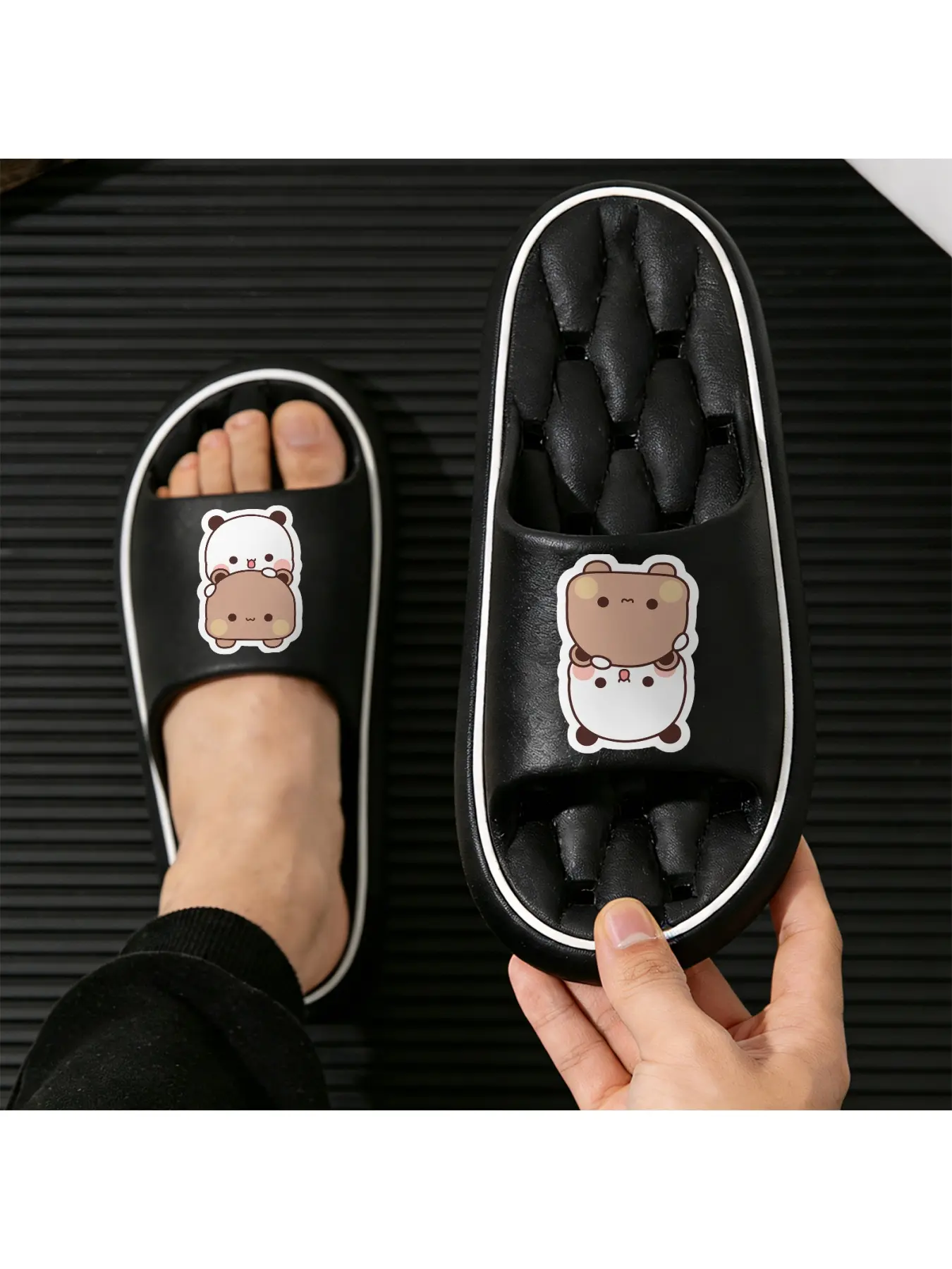 Capybara & White Bear Stacked Cartoon Slippers, Couples Style Soft Sole Silent Slides, Unisex Non-slip Bathroom Slippers, Cute Animal Themed House Shoes for All Seasons, Perfect Gift for Boyfriend