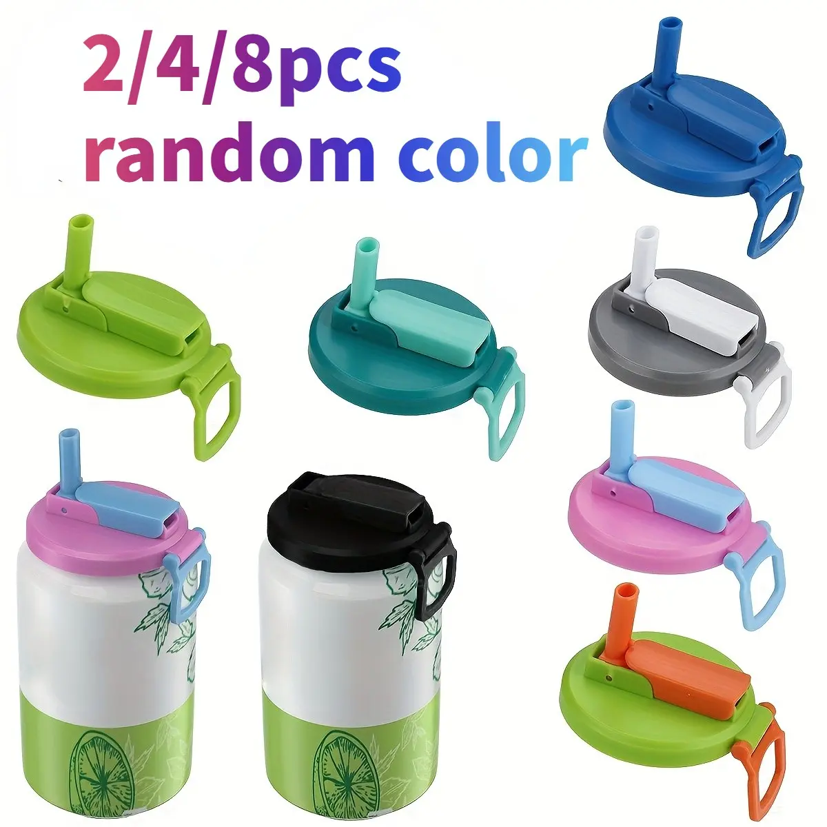 Reusable Soda Can Lids Set, 2/4/8pcs Drink Caps with Straws, Straw Spout Lid, Lid and Straw, Suitable for Sodas, Juices, Party Supplies, Multi-Color Options, Sealing Lids, Leakproof Lids Set