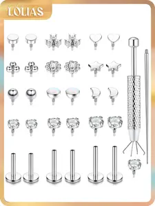 LOLIAS 16G 18G Flat Back Stud Earrings for Women - Hypoallergenic Surgical Steel Internal Thread Stud Piercing Jewelry for Tragus Helix Cartilage Conch Nose 14K Gold Plated Lip Labret Medusa Piercing