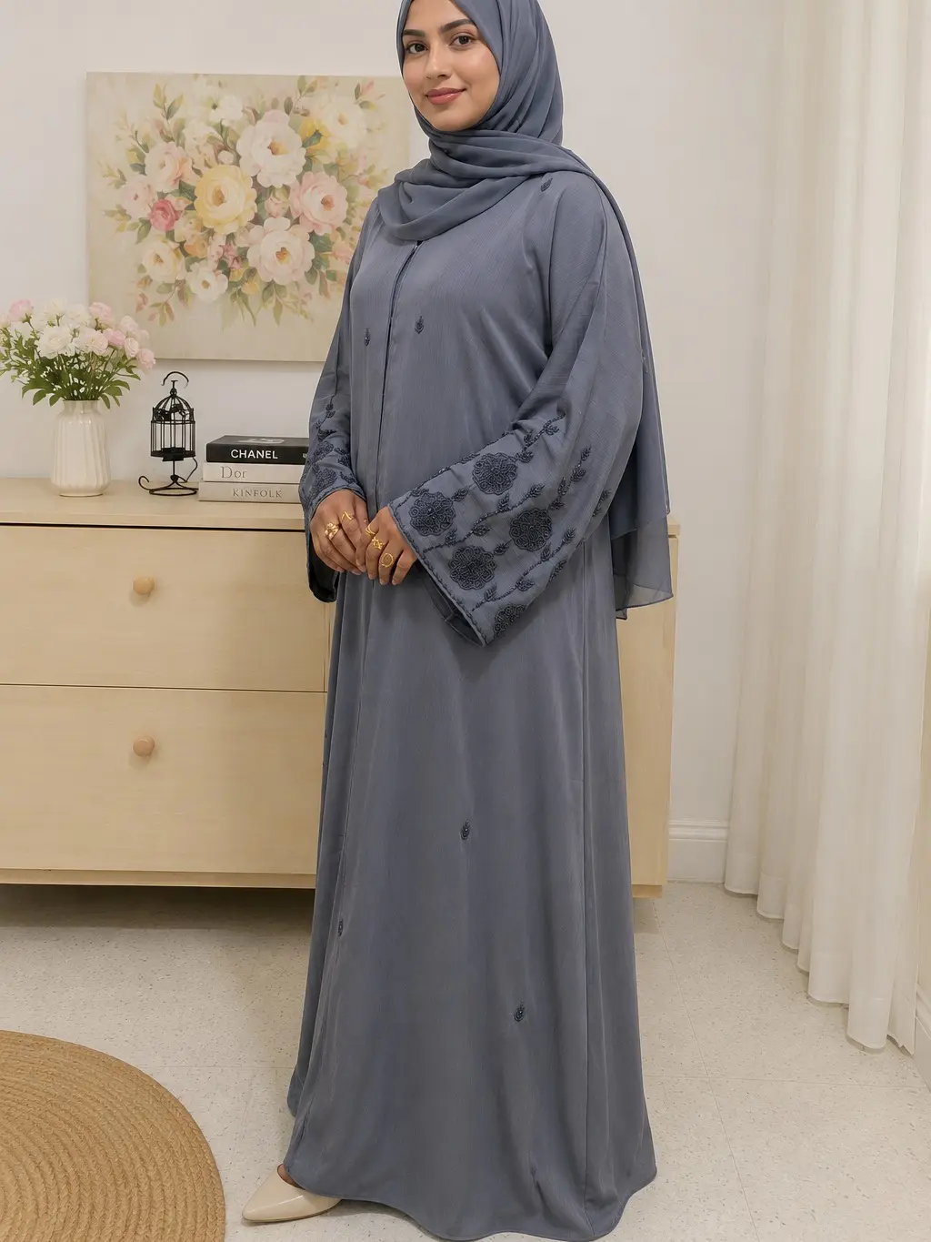 Hand embllished grey dubai abaya