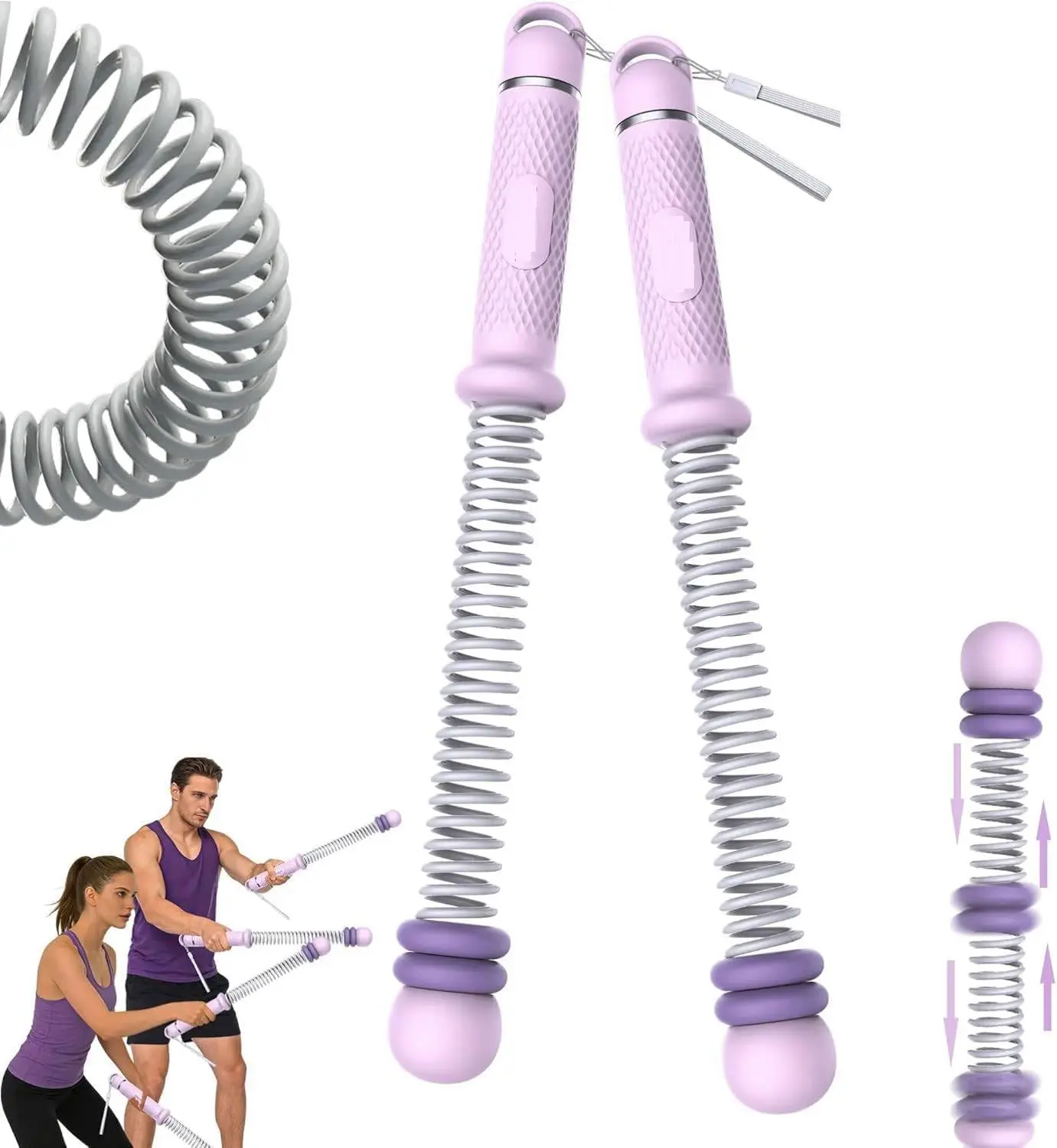 Ropeless Battle Ropes, Adjustable Cordless Battle Ropes with Resistance Springs, Weighted Portable Workout Rope for Home Gym, Low-Impact HIIT Training Equipment for Men & Women (Purple) fitness