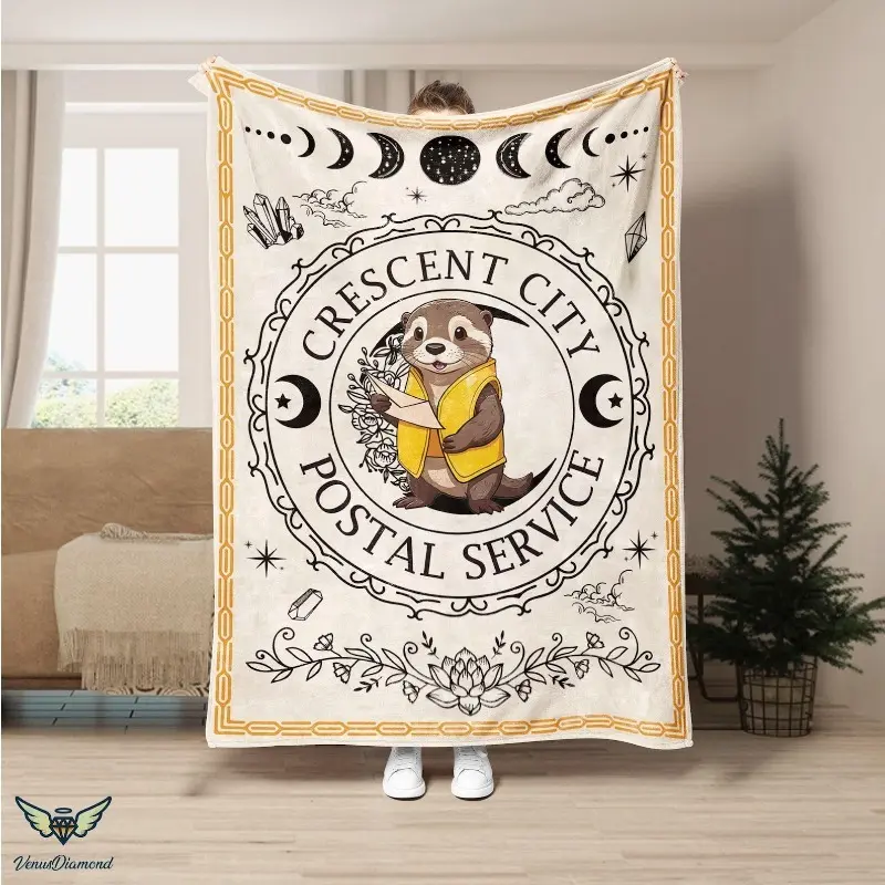 Crescent City Postal Service Blanket, House of Earth and Blood, Lunathion, Otter Crescent City Fleece Blanket, Sarah J Maas, Crescent City