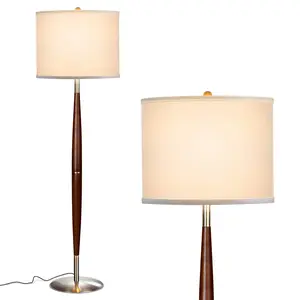Brightech Lucas LED Floor Lamp, Modern Light for Living Rooms & Offices, Great Living Room Décor with Drum Shade & Handsome Wood Finish, Bohemian Standing Lamp for Bedroom Reading