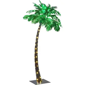7FT Lighted Palm Tree 152L Artificial Tree for Patio Poolside Tropical Summer Décor Indoor Outdoor Use