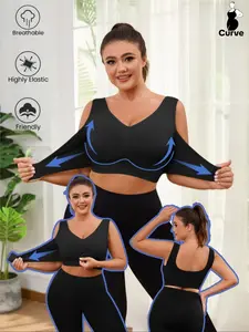 Plus Size Women's Seamless Elastic Push Up Medium Bra Adjustable Front Buckle, Comfortable Breathable Soft Stretch Top,No Padding,All Seasons, Knit Fabric, Seamless Everyday Bra, Ladies Underwear for Daily or Any Occasion