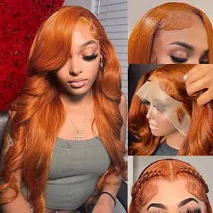 30 Inch 13x6 Ginger Orange Wig Human Hair Body Wave Lace Front Wigs HD Glueless Frontal Wigs Human Hair Ginger Colored 350 Wavy Wigs for Women Pre Plucked Pre Cut 200% Density