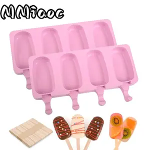 2-Pack Silicone Popsicle Molds Set Pink Ice Cream Molds with 50 Wooden Sticks for Cake & Ice Cream Making