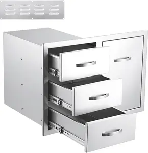 Stainless Steel Drawer Cabinets Kitchen Cabinet Combo - 33in W x 22in D x 22in H, Left Drawer, Right Empty Door, 7-Ply Corrugated Box with Vent Panel for Outdoor Kitchen Storage Solution