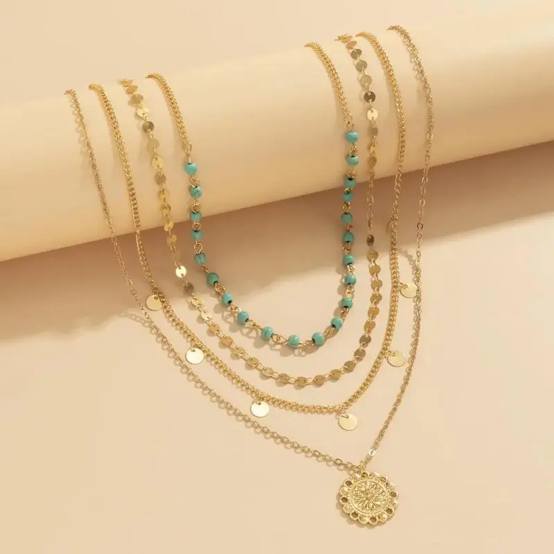 Boho Necklaces for Women Dainty Layered Choker Necklace Bohemian Turquoise Necklace Statement Jewelry Western Cowgirl Country Concert Outfits Accessories
