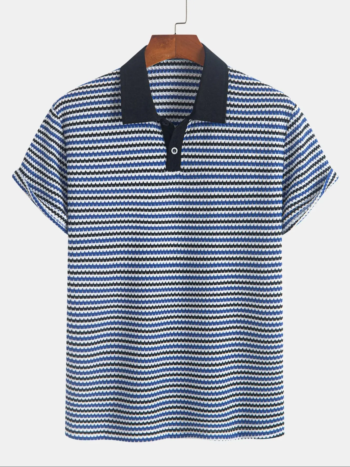 Men's Striped Print Polo Shirt, Buttoned Knitted Polo Shirt, Cool Casual Comfy Short Sleeve Top for Summer, Fashion Men's Clothes for Daily Wear, Casual Polo Shirts