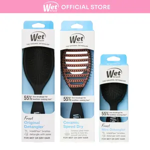 Wet Brush Detangler & Style Trio – Original Detangler, Ceramic Speed Dry & Mini Travel Brush Set for Wet or Dry Hair & Blow Drying