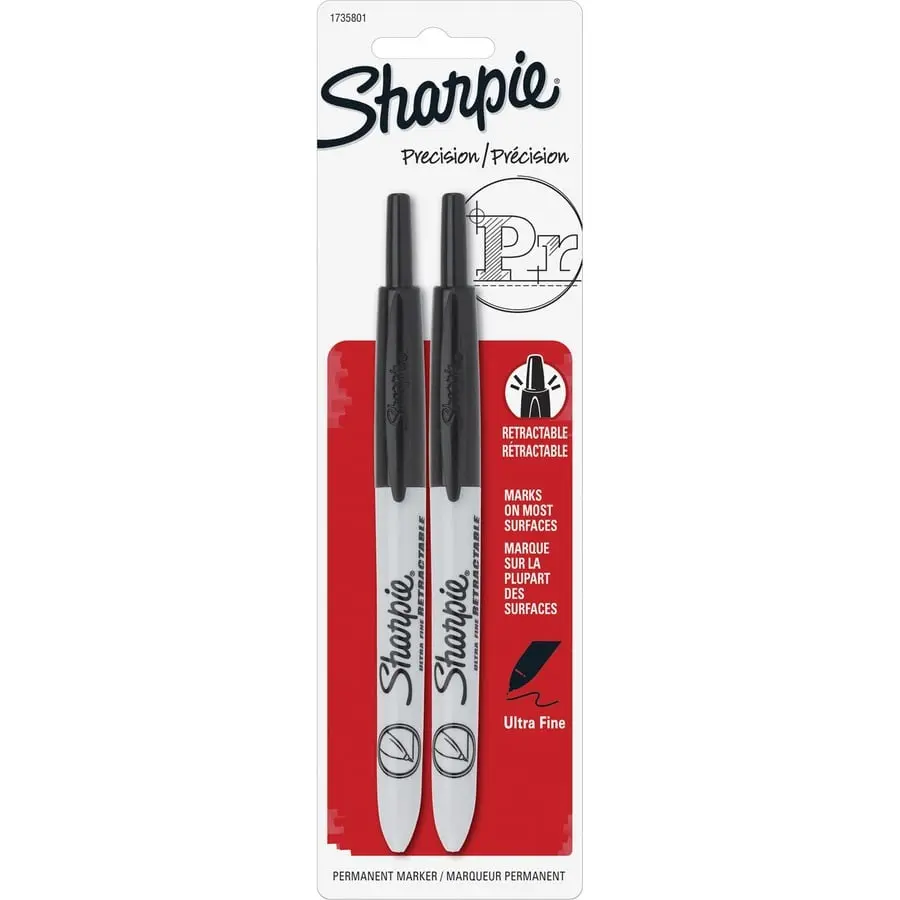 Sharpie Ultra-fine Tip Retractable Markers - Black, 6-Pack, Permanent Ink, Easy 1-Handed Advancing, No Cap to Remove, Non-Toxic Office Writing Tool