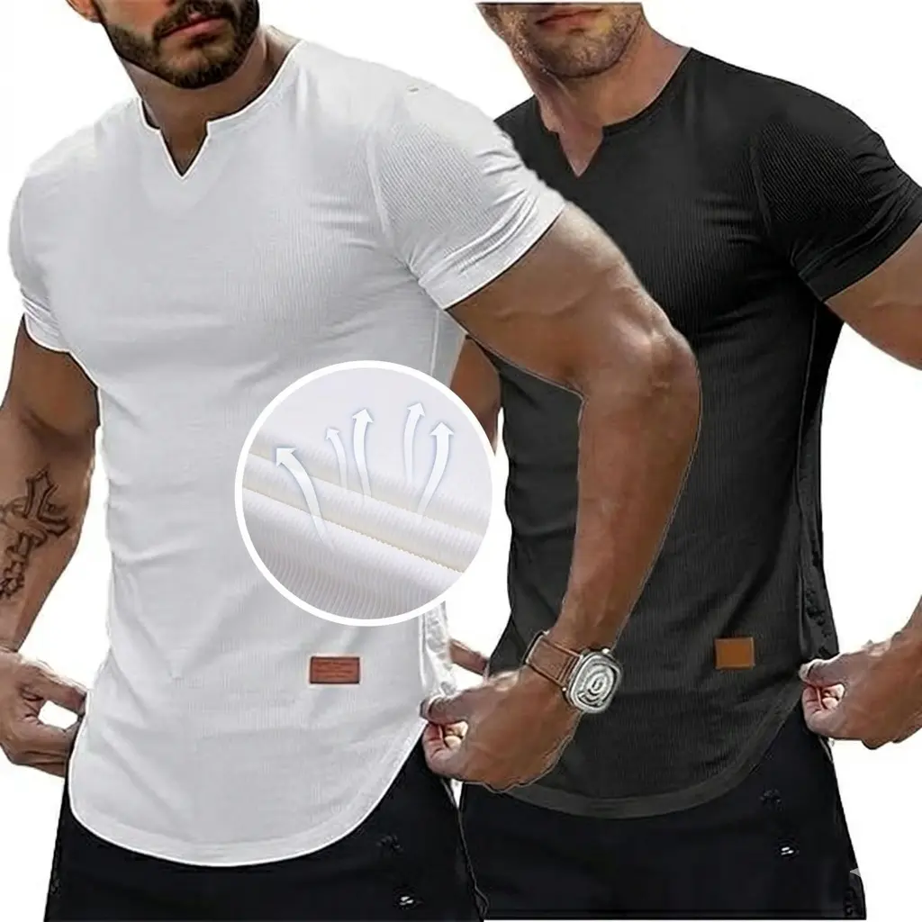 Royaura Men's 2-Pack Muscle Slim Fit Plain V-Neck T-Shirts, Short Sleeve Jersey Activewear for Daily Wear & Gym Outfits, Minimalistic Activewear, Jersey Tee, Athletic Fashion Activewear